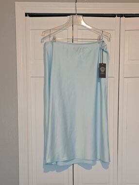 Vince Camuto Light Blue Midi Satin Skirt